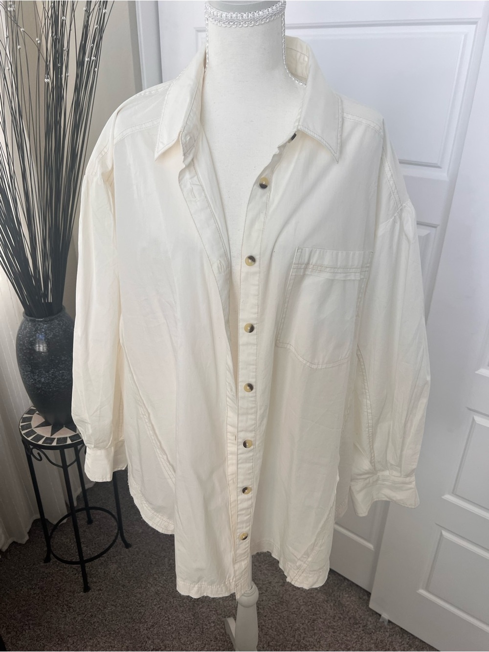 We The Free Oversized Cream Button-Up Blouse